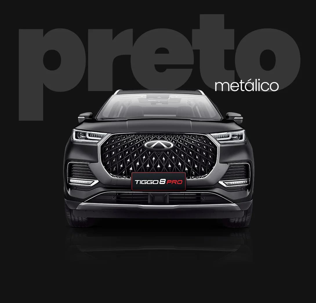 O Novo Tiggo 8 Pro Preto Metálico (de frente  ) disponível na GT8 Caoa Chery